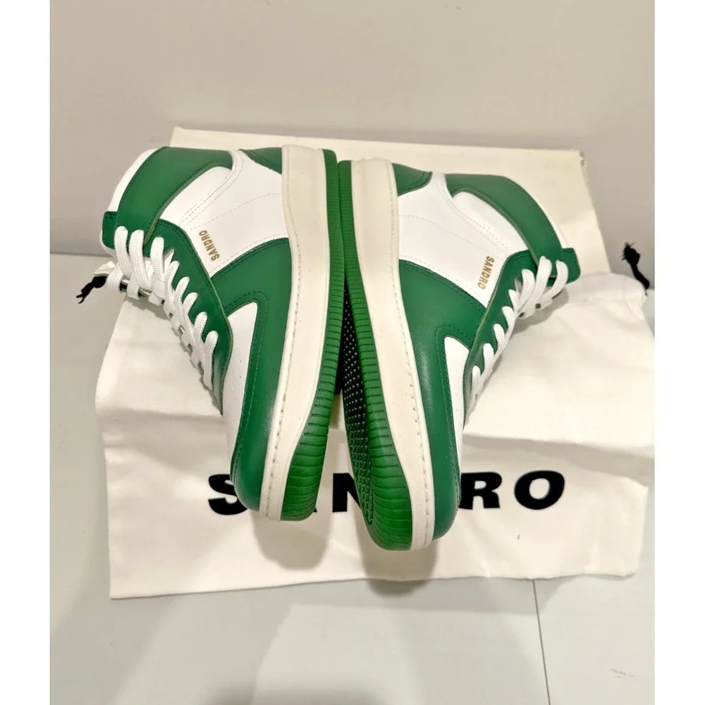 Sandro Men Size 41 H22 Magic Two-Tone Leather High-Top Sneakers Vert